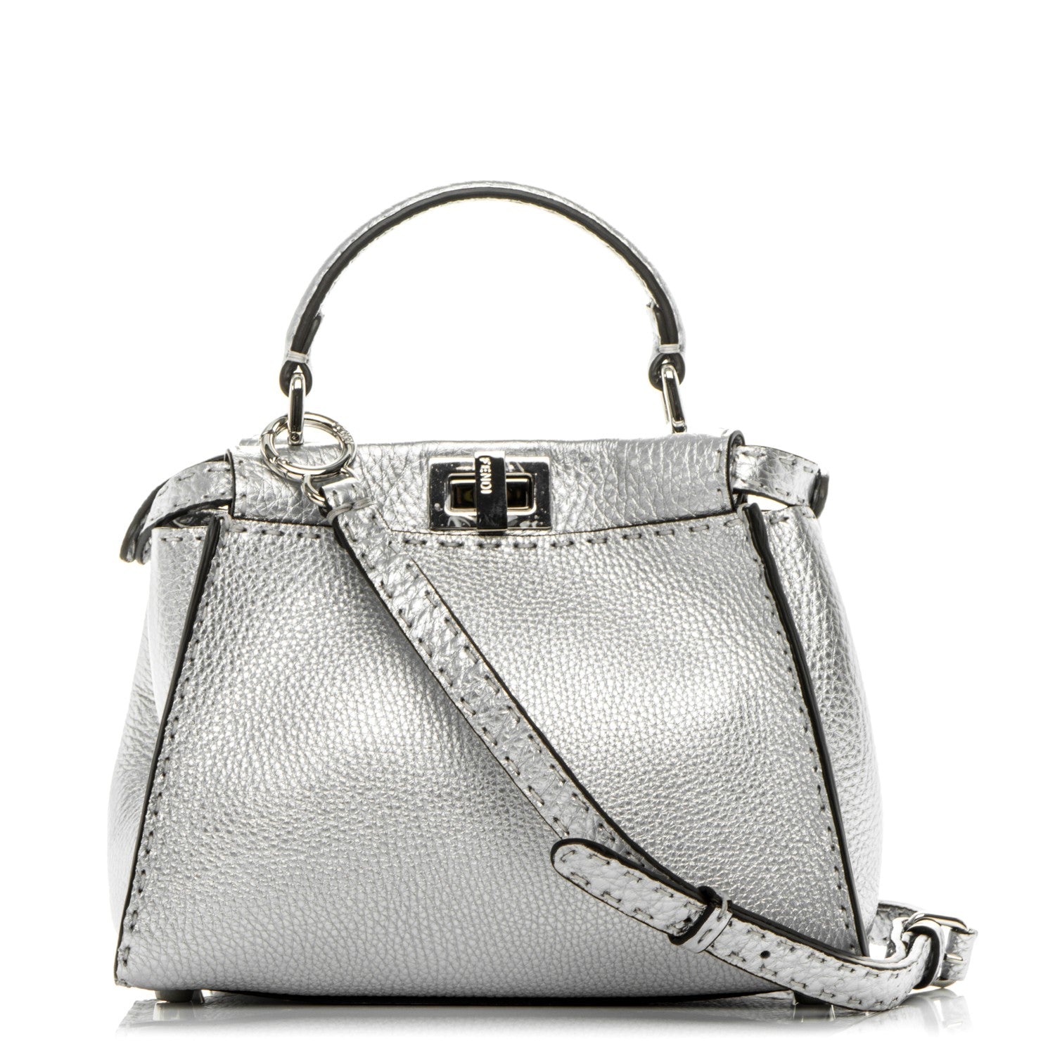 Fendi Cuoio Romano Lux Selleria Mini Peekaboo Iconic Satchel Argento 1 of 8