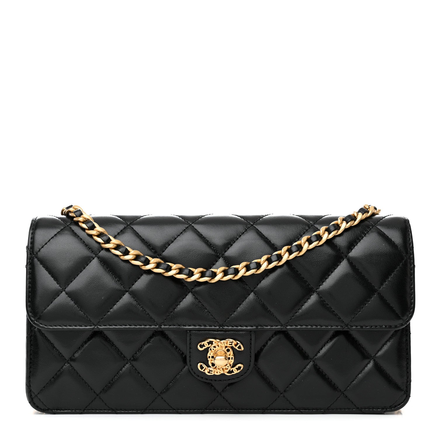 Chanel Shiny Lambskin Quilted Flap Clutch Bag Black 1 of 10