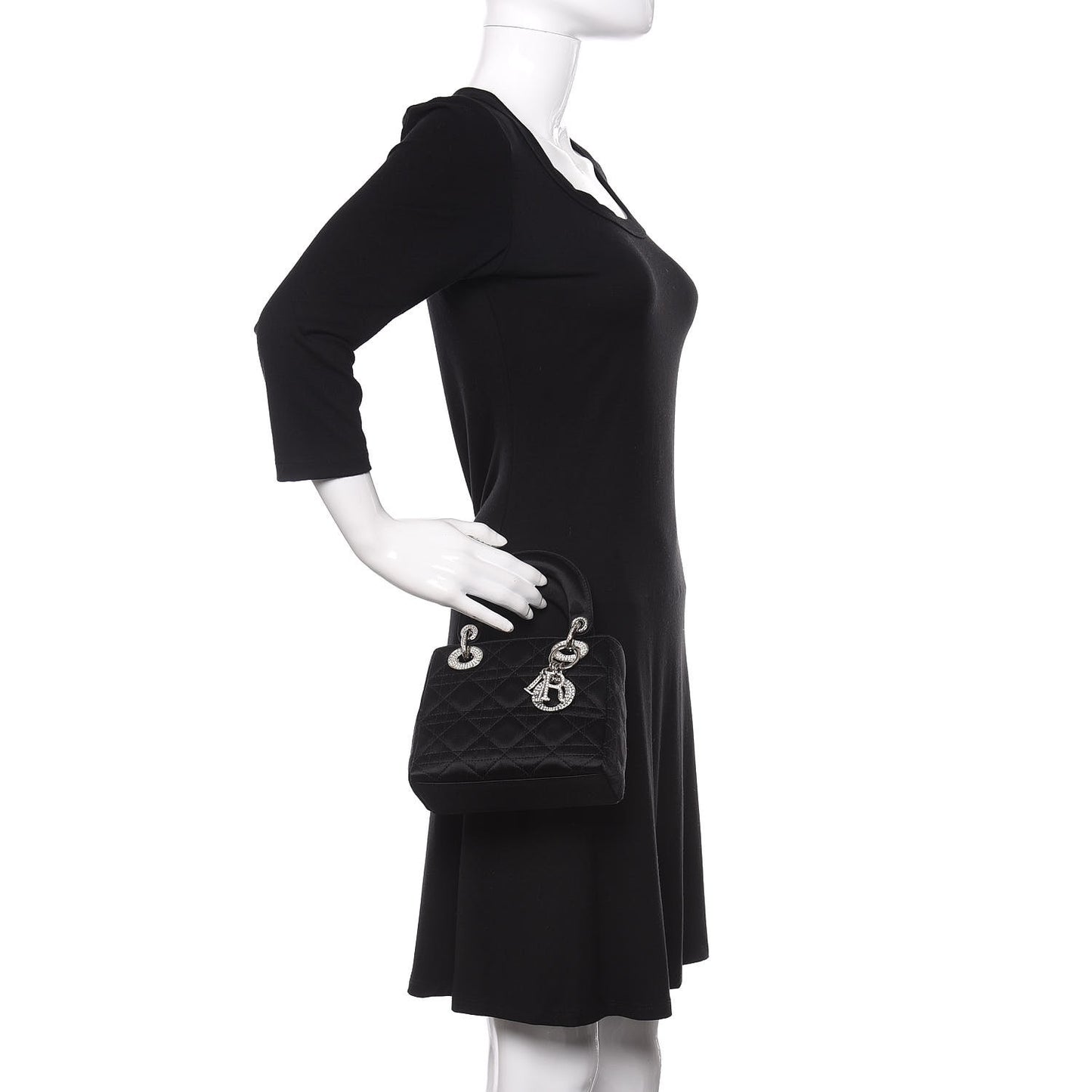 Satin Swarovski Crystal Cannage Mini Lady Dior Black