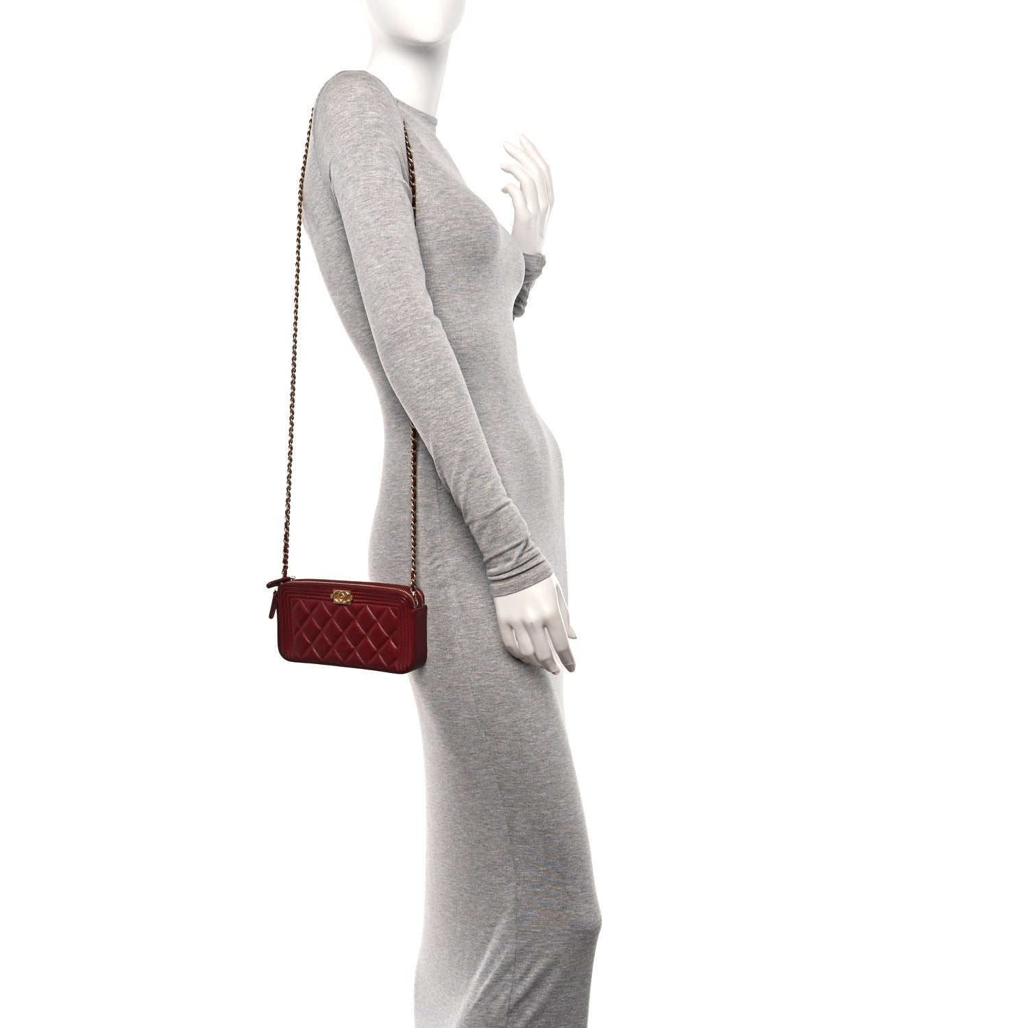 Chanel Lambskin Quilted Small Boy Clutch With Chain Dark Red 2 of 10