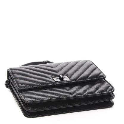 Chanel Aged Calfskin Chevron Quilted Reissue 2.55 Square Wallet On Chain WOC So Black 3 of 11