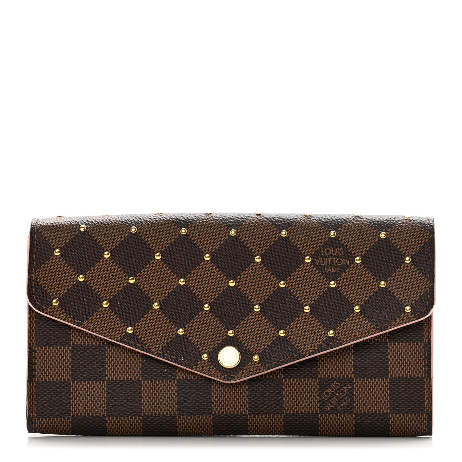Louis Vuitton Damier Ebene Studded Sarah Wallet NM Rose Ballerine 1 of 24
