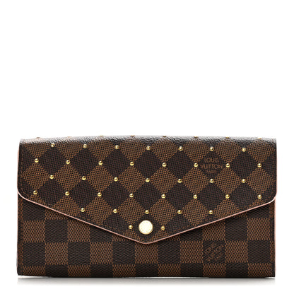 Louis Vuitton Damier Ebene Studded Sarah Wallet NM Rose Ballerine 1 of 24