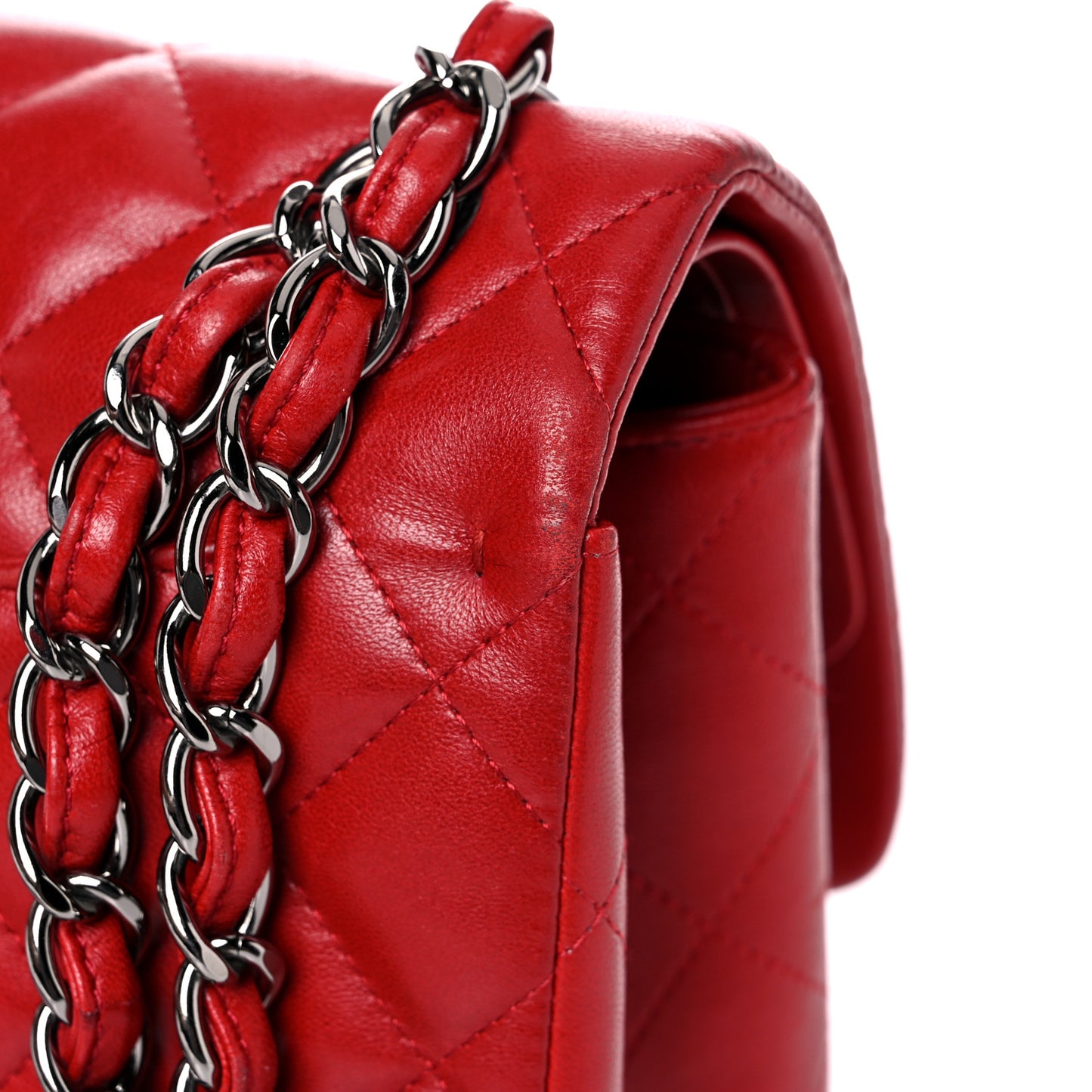 Lambskin Quilted Jumbo Double Flap Red
