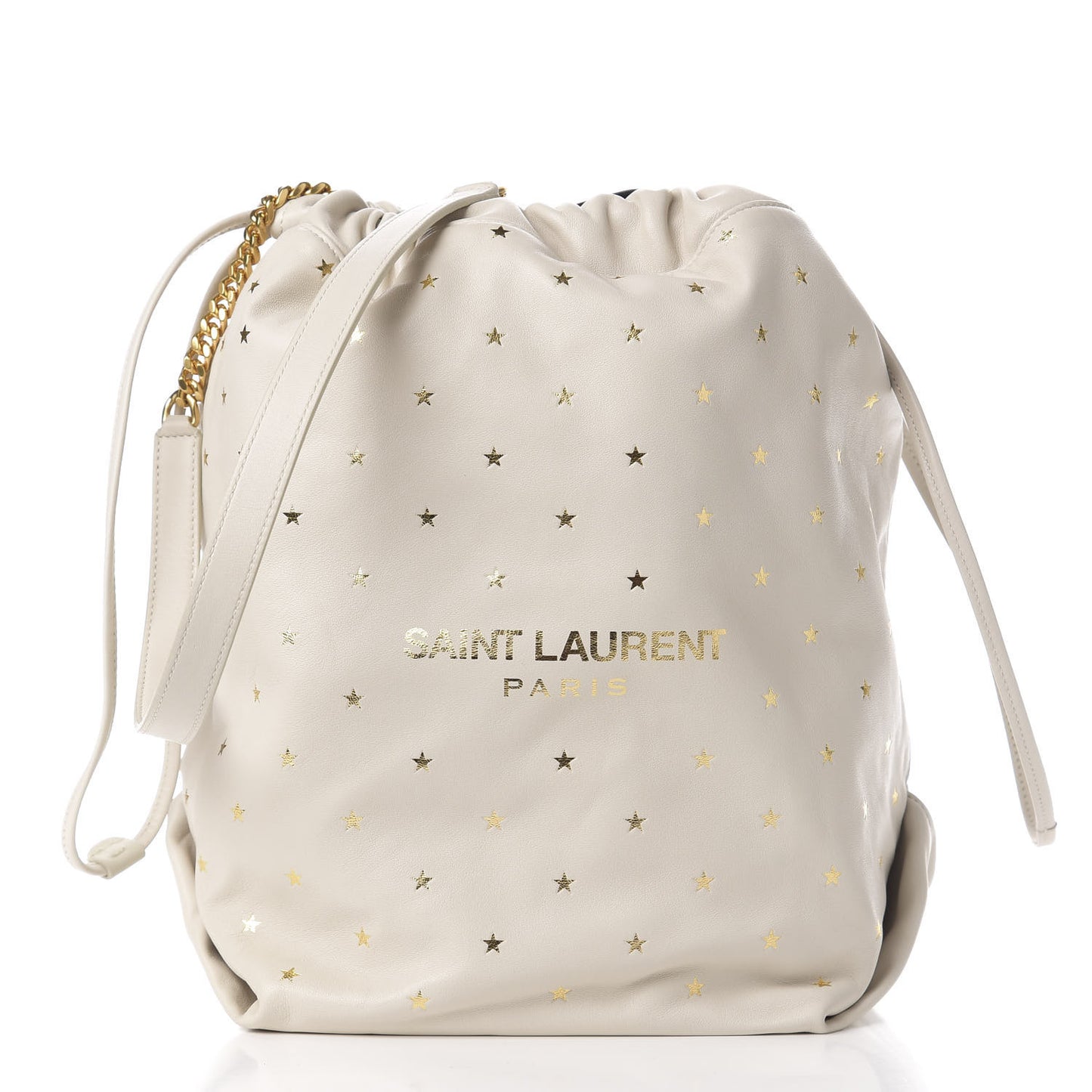 Lambskin Star Printed Teddy Drawstring Bag White