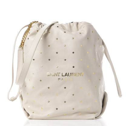 Saint Laurent Lambskin Star Printed Teddy Drawstring Bag White 3 of 10