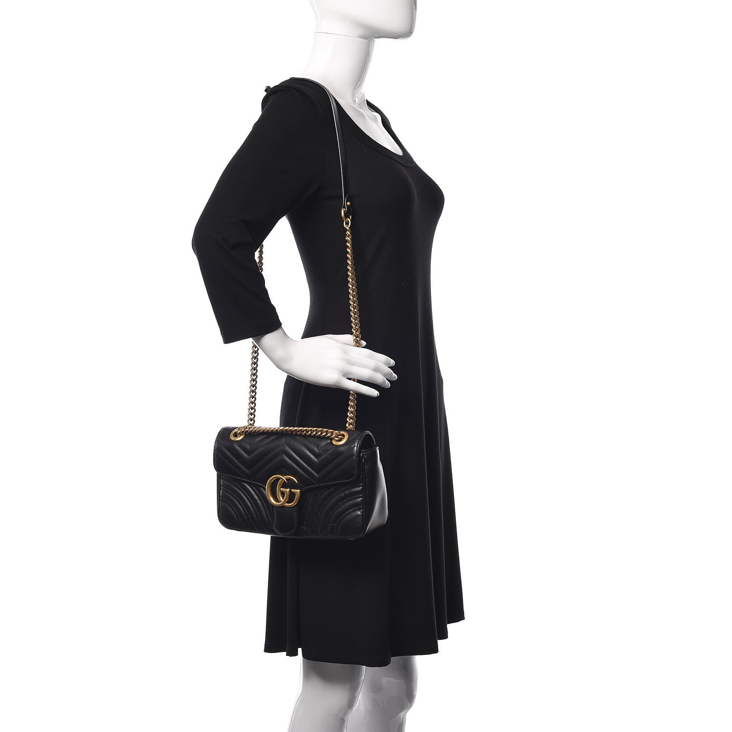 Gucci Calfskin Matelasse Small GG Marmont Shoulder Bag Black 2 of 9