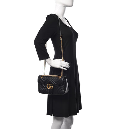 Gucci Calfskin Matelasse Small GG Marmont Shoulder Bag Black 2 of 9