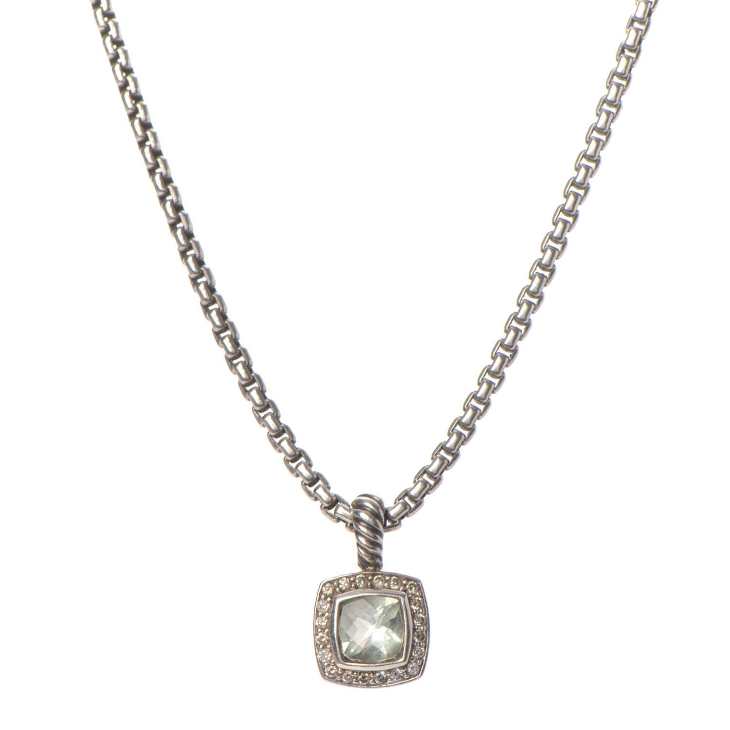 Sterling Silver Diamond Prasiolite 7mm Petite Albion Pendant Necklace