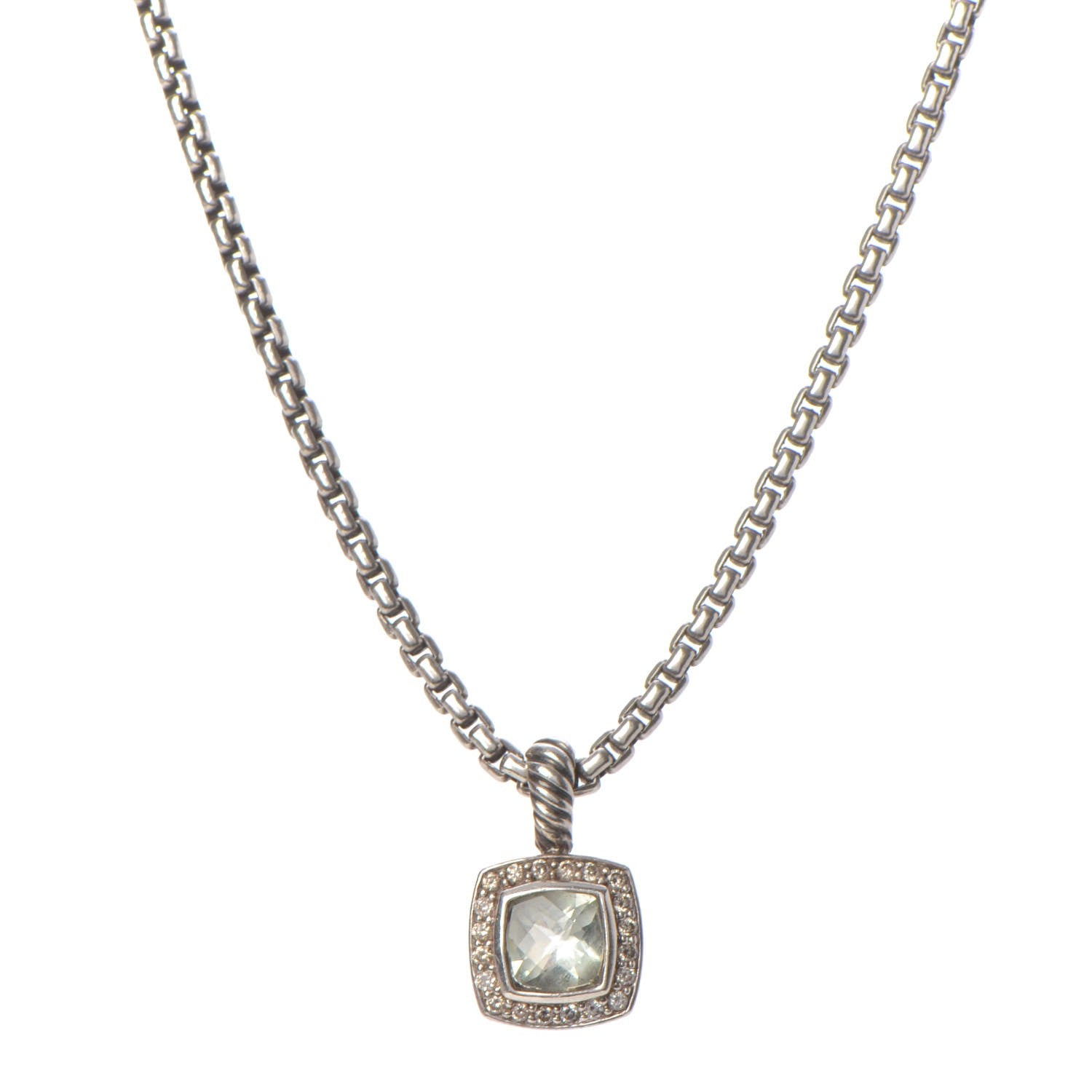 David Yurman Sterling Silver Diamond Prasiolite 7mm Petite Albion Pendant Necklace 1 of 7