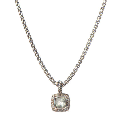 David Yurman Sterling Silver Diamond Prasiolite 7mm Petite Albion Pendant Necklace 1 of 7