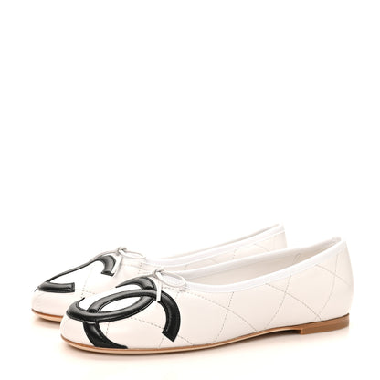Chanel Lambskin Quilted CC Cambon Ballet Flats 37 White Black 4 of 10