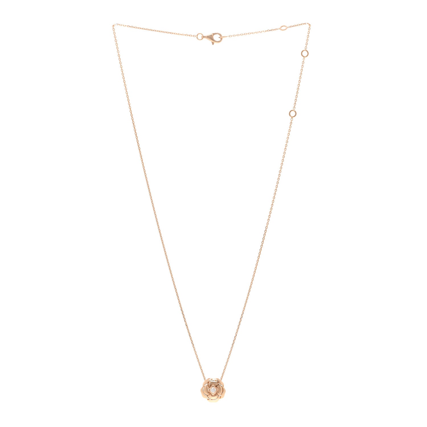 Chanel 18K Rose Gold Diamond Extrait de Camelia Pendant Necklace 3 of 5