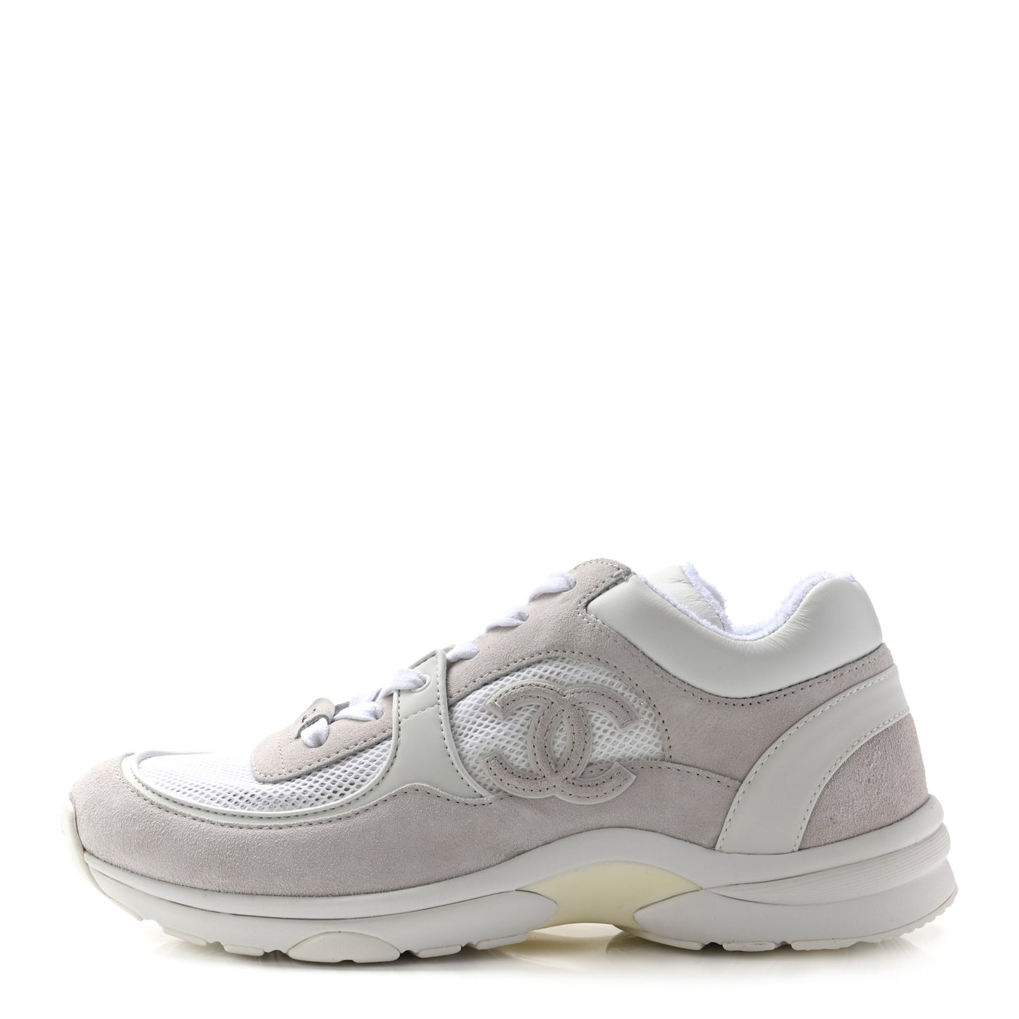 Suede Calfskin Fabric CC Sneakers 41 White Grey