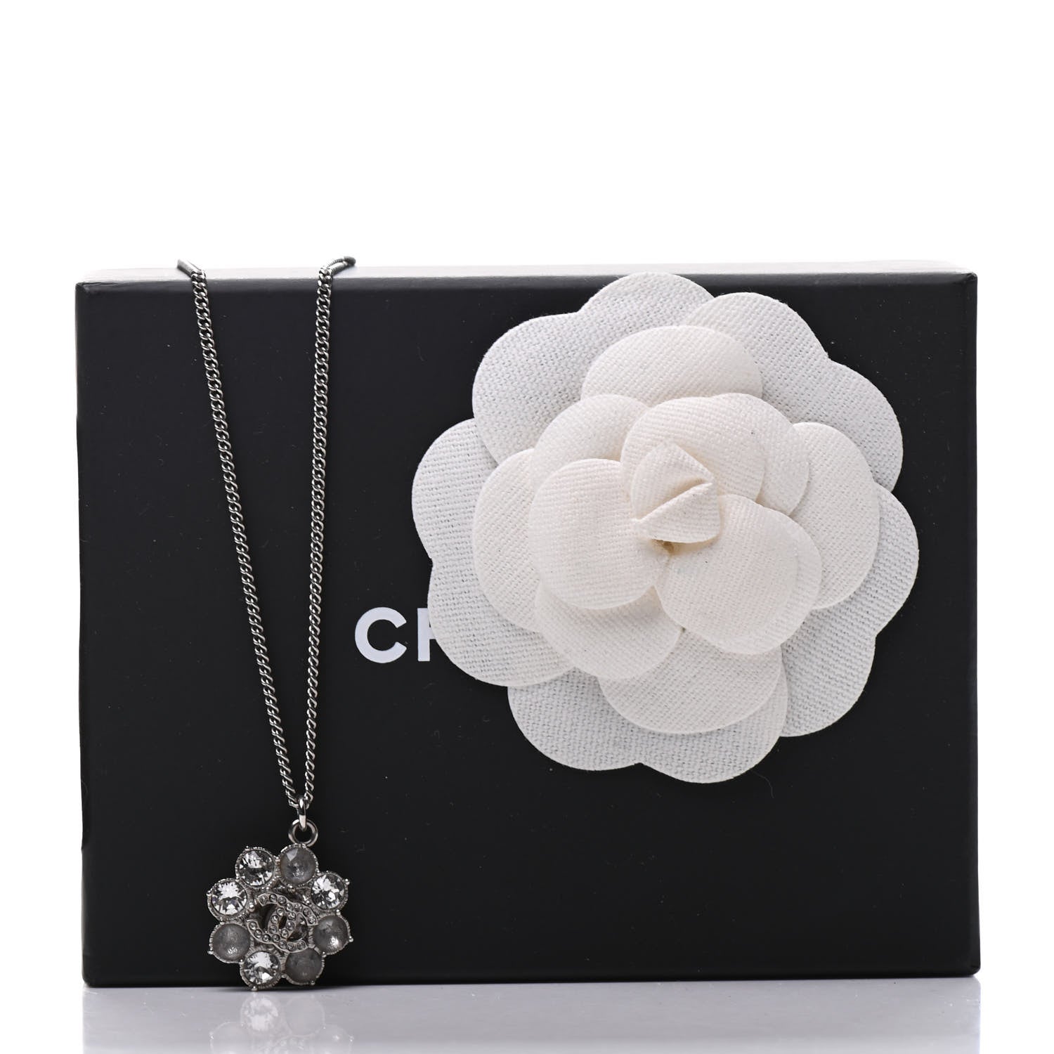 Chanel Crystal CC Flower Pendant Necklace Silver 6 of 6