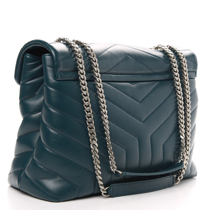 Saint Laurent Calfskin Y Quilted Monogram Medium Loulou Chain Satchel Dark Turquoise 3 of 10