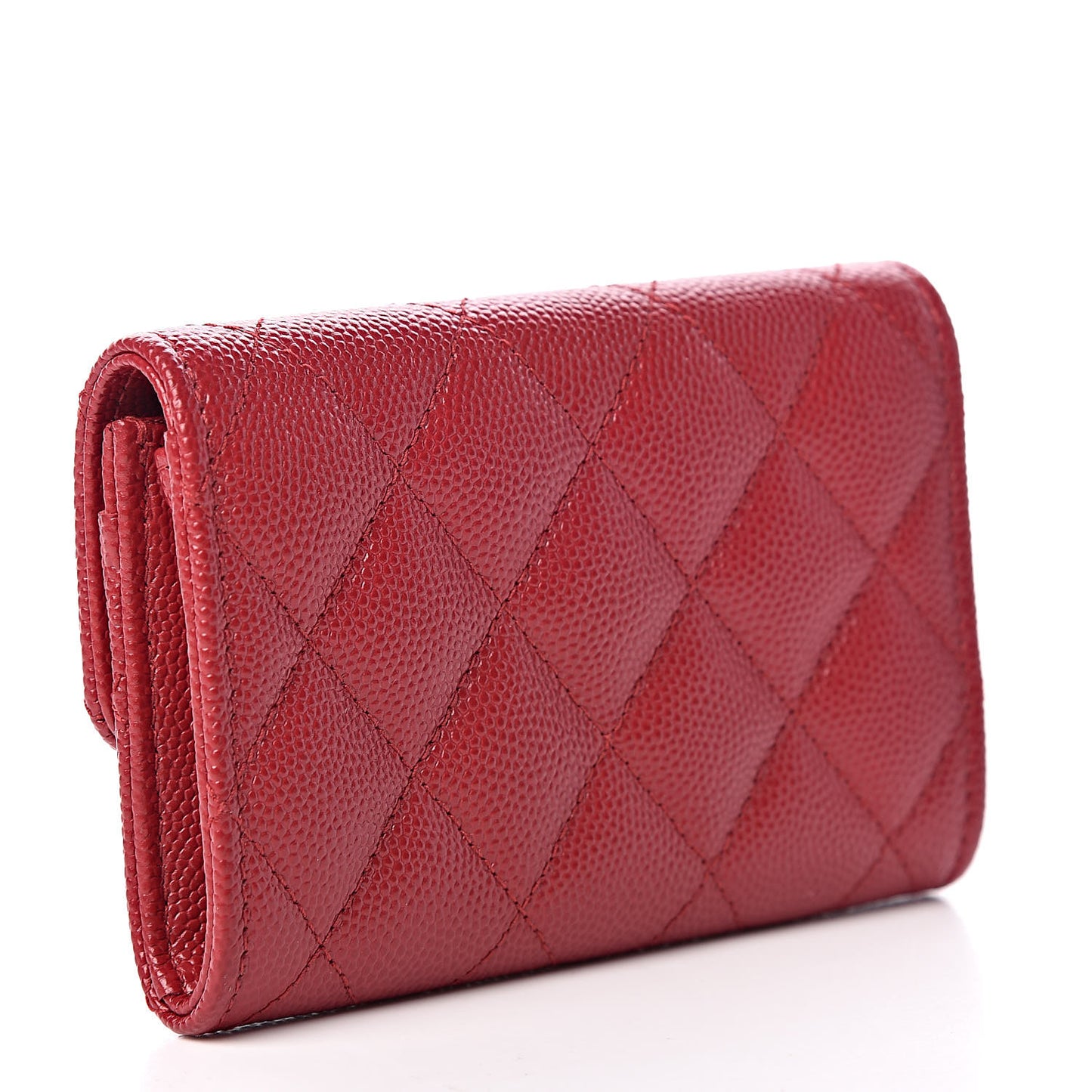 Caviar Quilted Flap Card Holder Dark Red