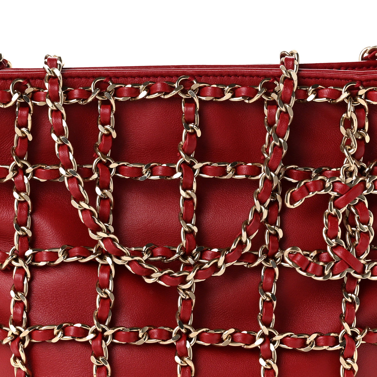 Chanel Lambskin Shopping Chain Tote Red 14 of 19