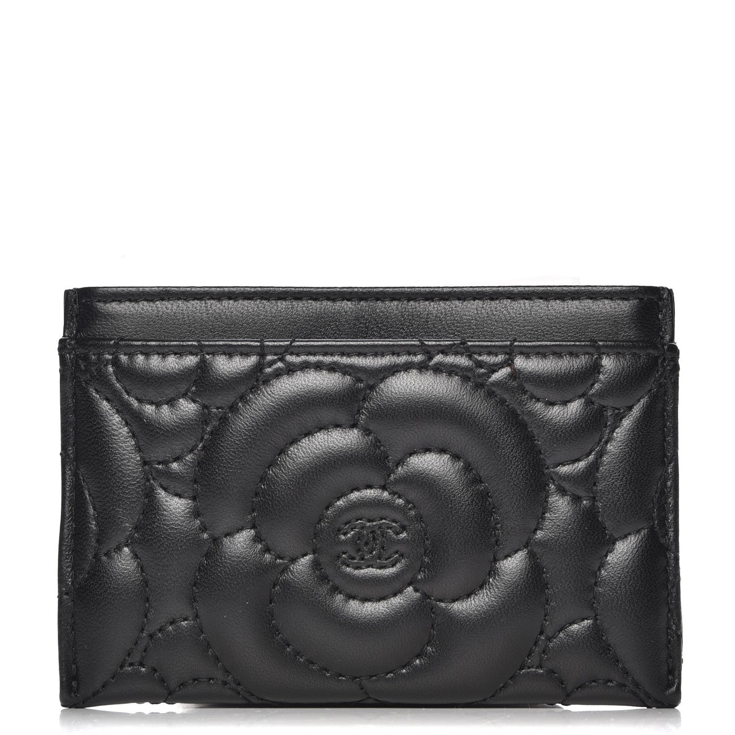 Chanel Lambskin Camellia Stitched Card Holder Black 1 of 9