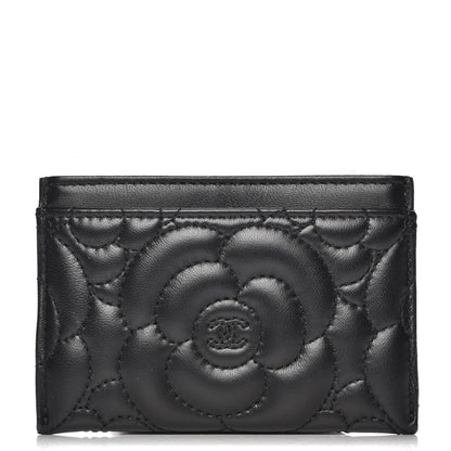 Chanel Lambskin Camellia Stitched Card Holder Black 1 of 9