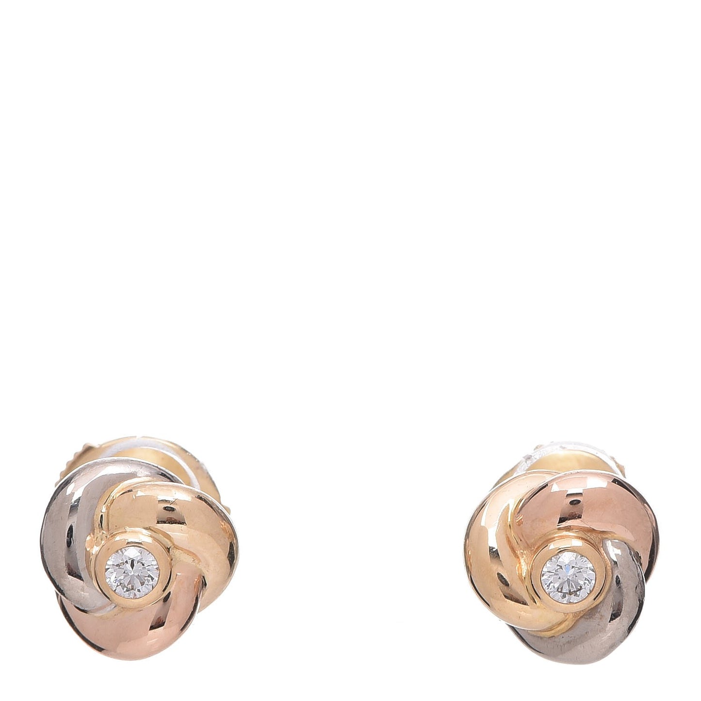 18K Pink Yellow White Gold Diamond Trinity Stud Earrings