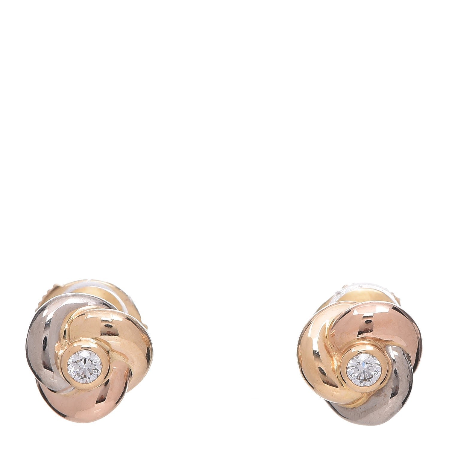 Cartier 18K Pink Yellow White Gold Diamond Trinity Stud Earrings 1 of 4