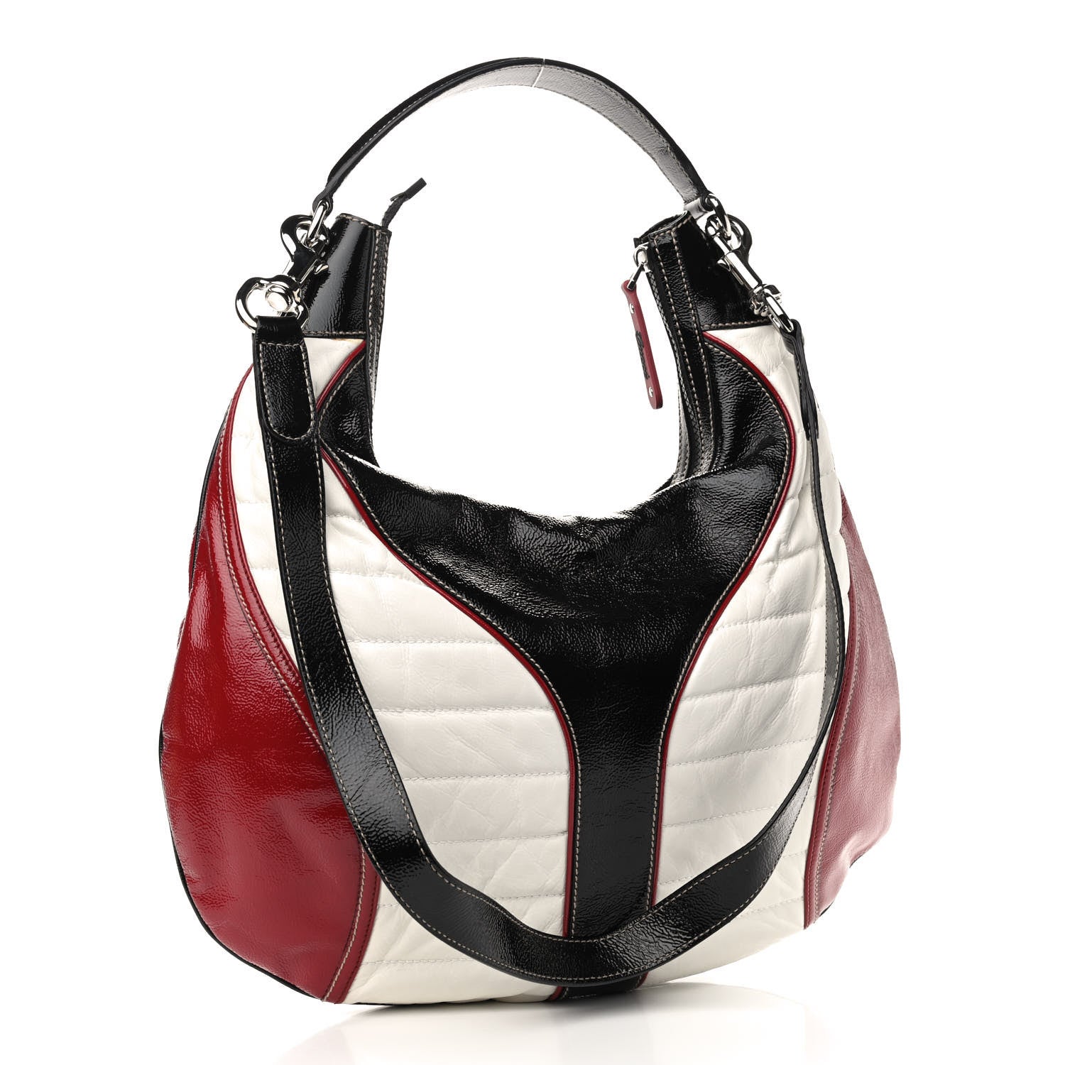 Gucci Patent Calfskin Medium Snow Glam Hobo Black White Red 3 of 10