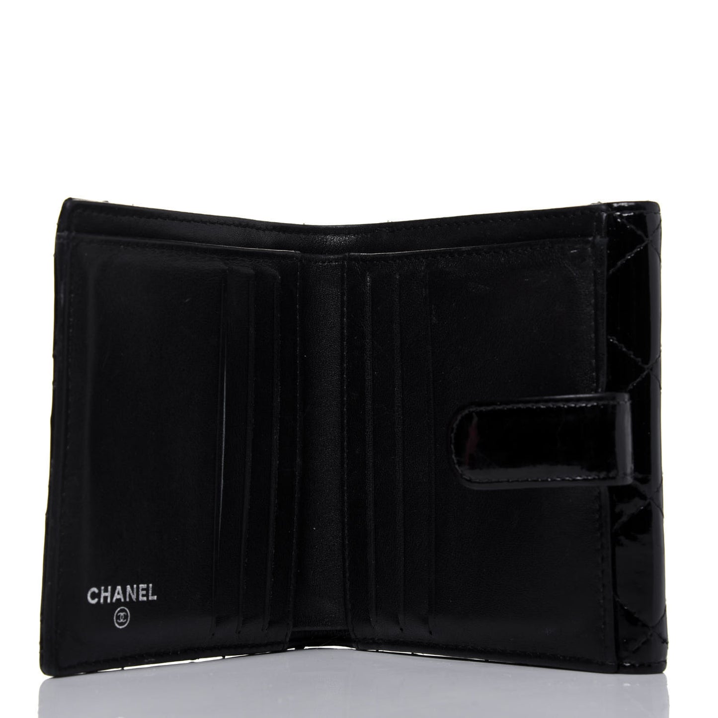 Patent Quilted Brilliant French Flap Wallet Black