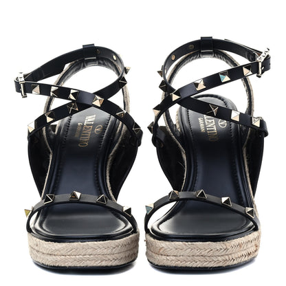 Valentino Garavani Calfskin Rockstud Ankle Strap Espadrille 20/110mm Wedge Sandals 36 Black 2 of 5