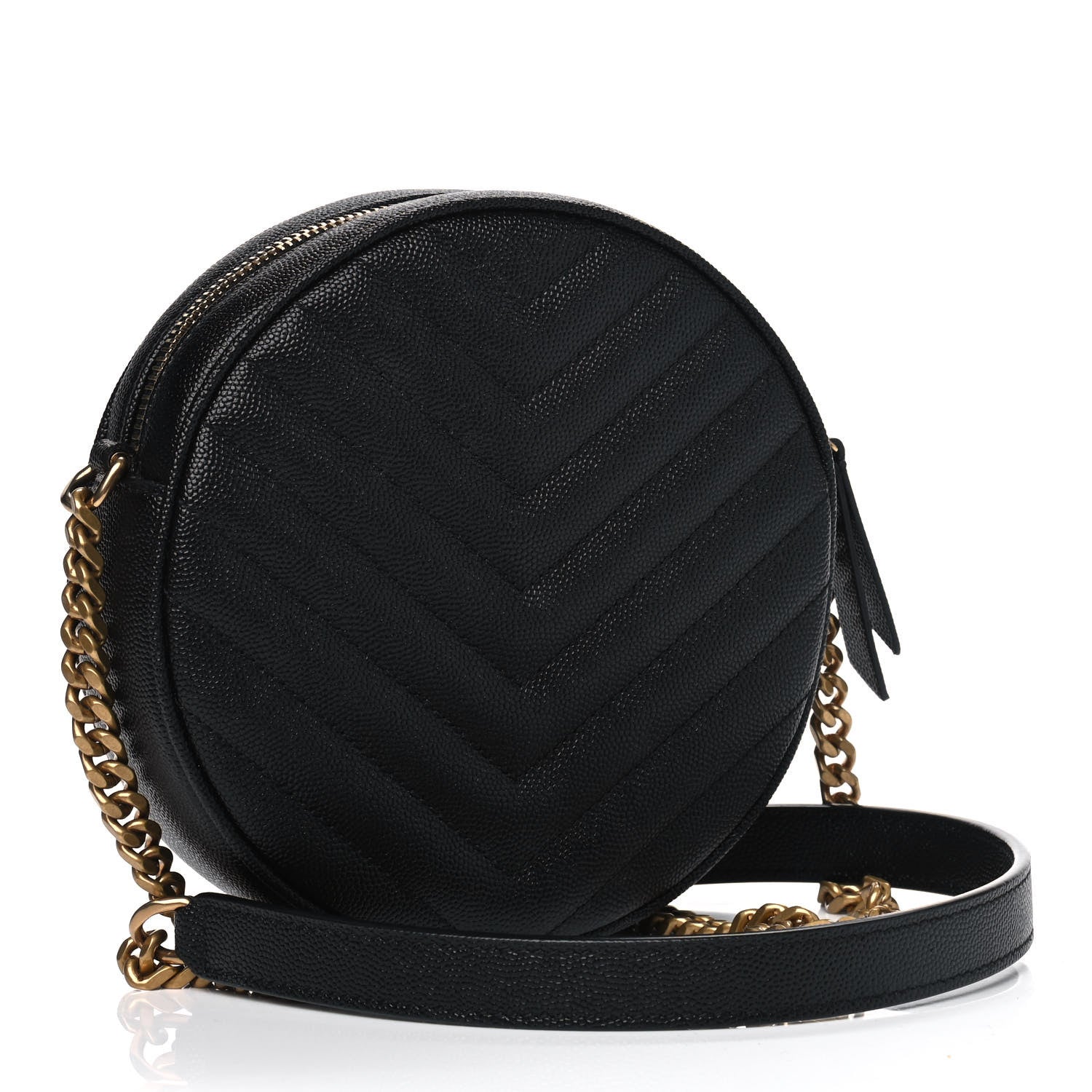 Saint Laurent Grain De Poudre Matelasse Chevron Quilted Round Vinyle Camera Bag Black 2 of 6