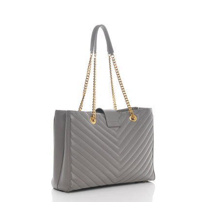 Saint Laurent Smooth Calfskin Matelasse Chevron Large Monogram Shopping Bag Grey 3 of 6