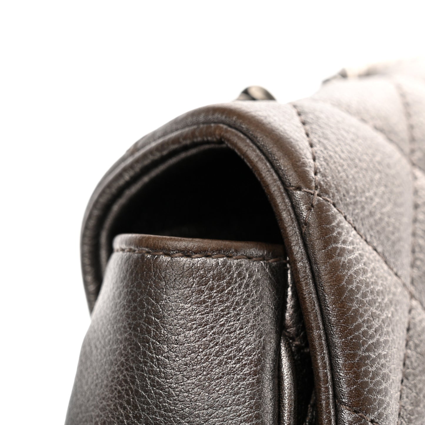 Metallic Calfskin Quilted Casual Pocket Messenger Flap Silver