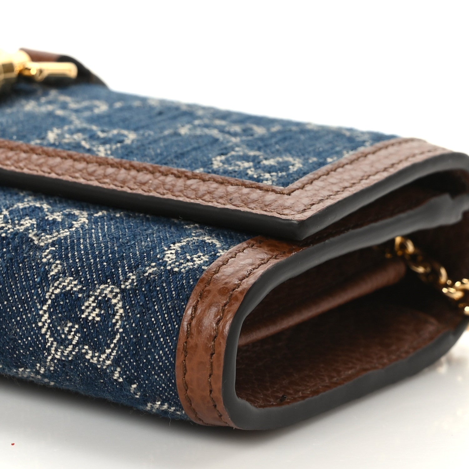 Gucci New Denim GG Monogram Jackie 1961 Chain Wallet Blue Tea Cuir 9 of 9