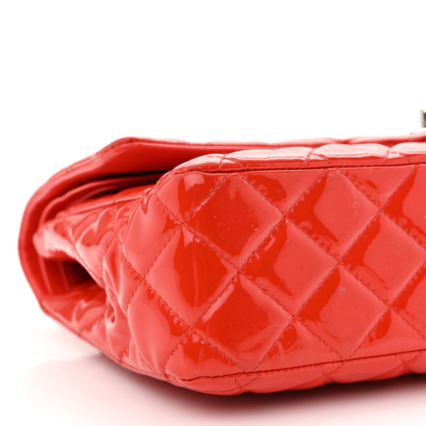 Patent Calfskin Quilted Medium Double Flap Red