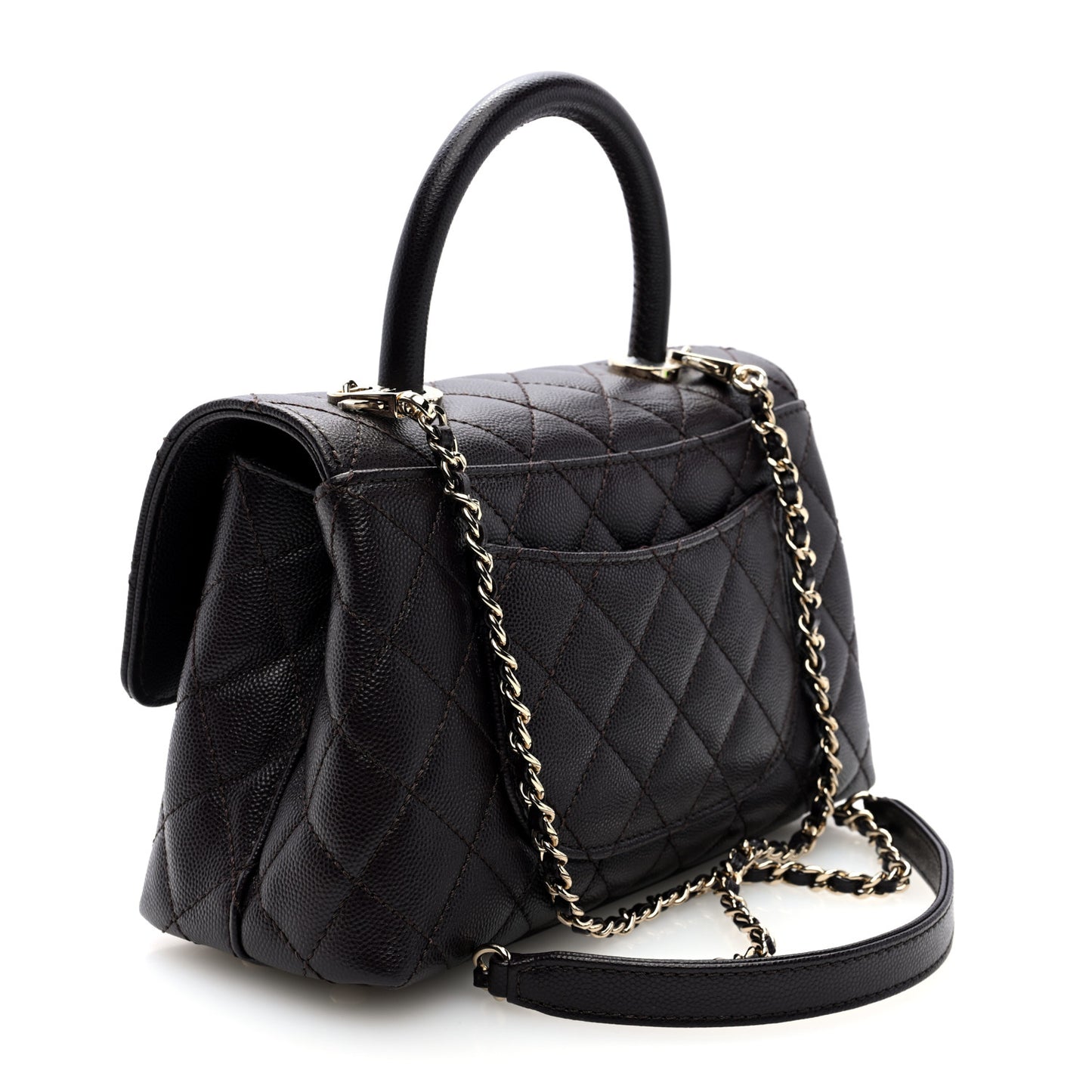 Caviar Quilted Mini Coco Handle Flap Dark Brown