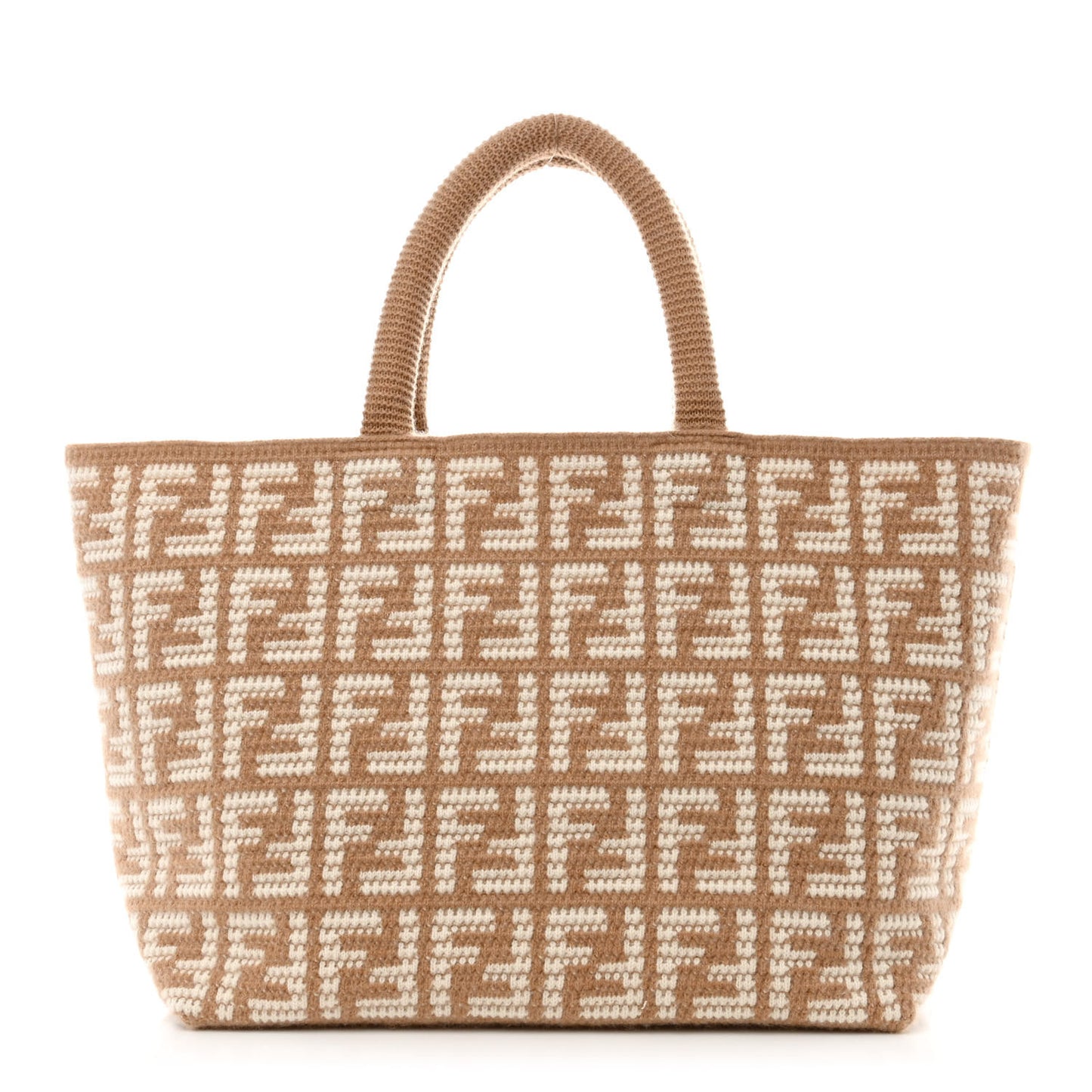 Cashmere Knit FF Large Shopper Tote Cammello