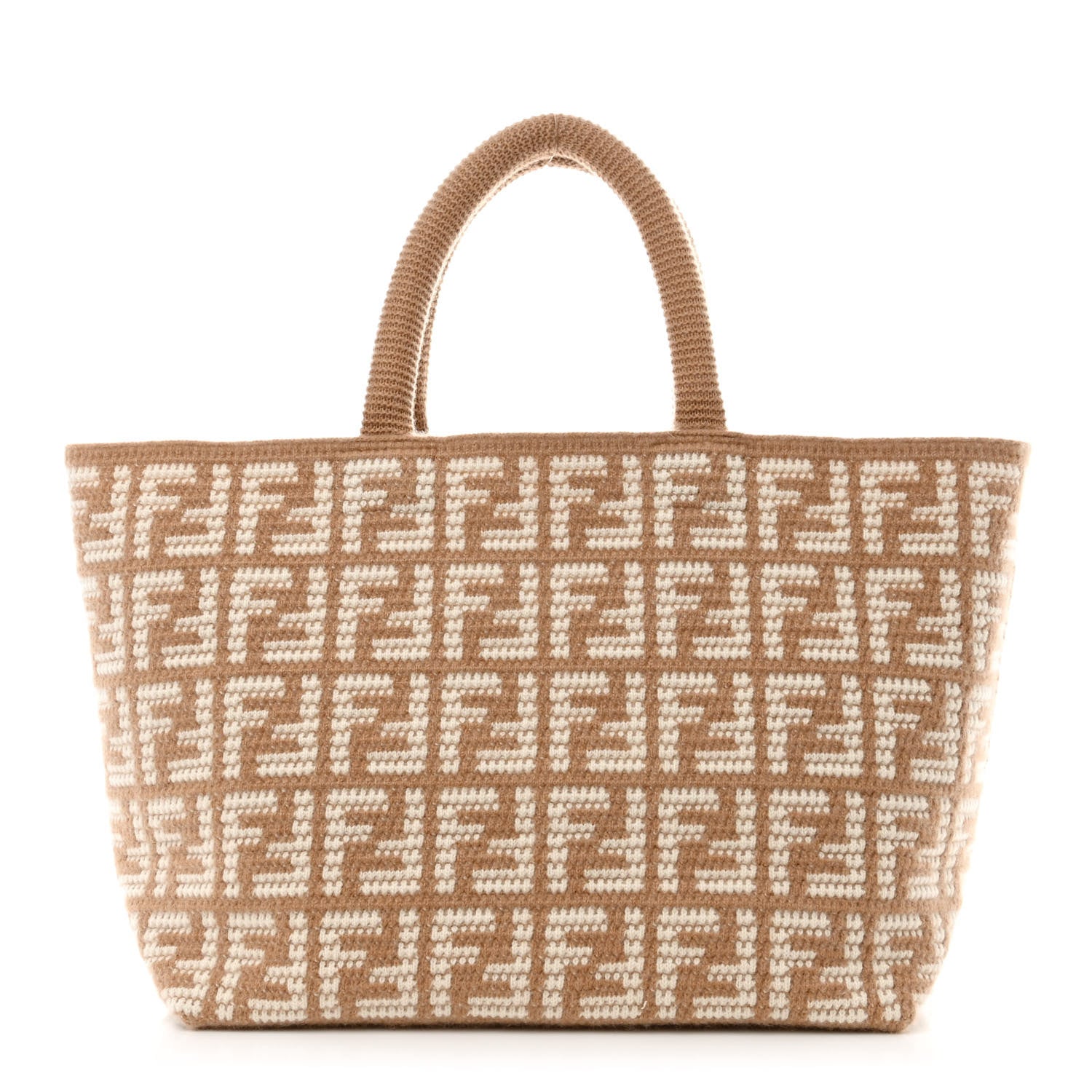 Fendi Cashmere Knit FF Large Shopper Tote Cammello 1 of 10