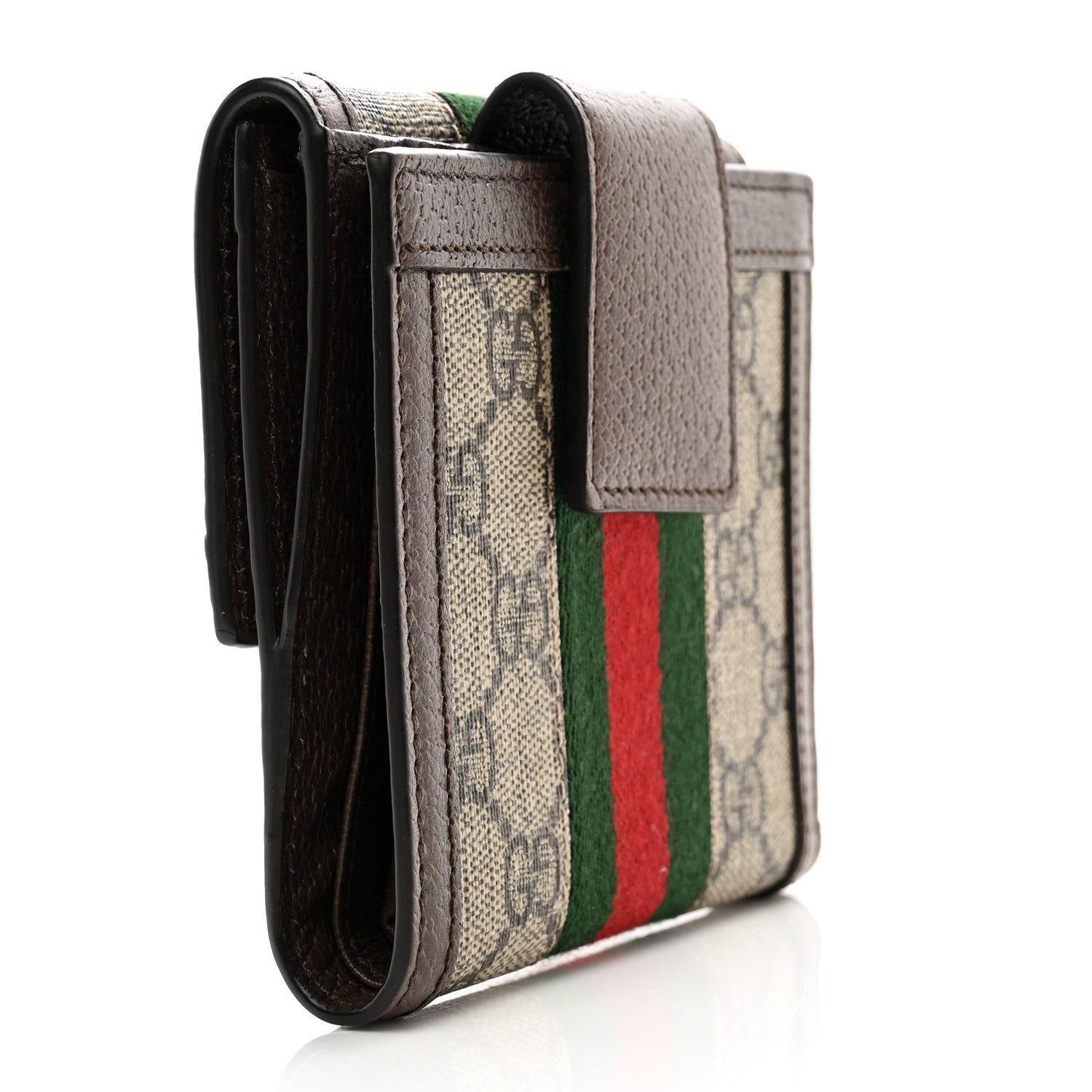 Gucci GG Supreme Monogram Web Ophidia French Flap Wallet Beige New Acero 3 of 8
