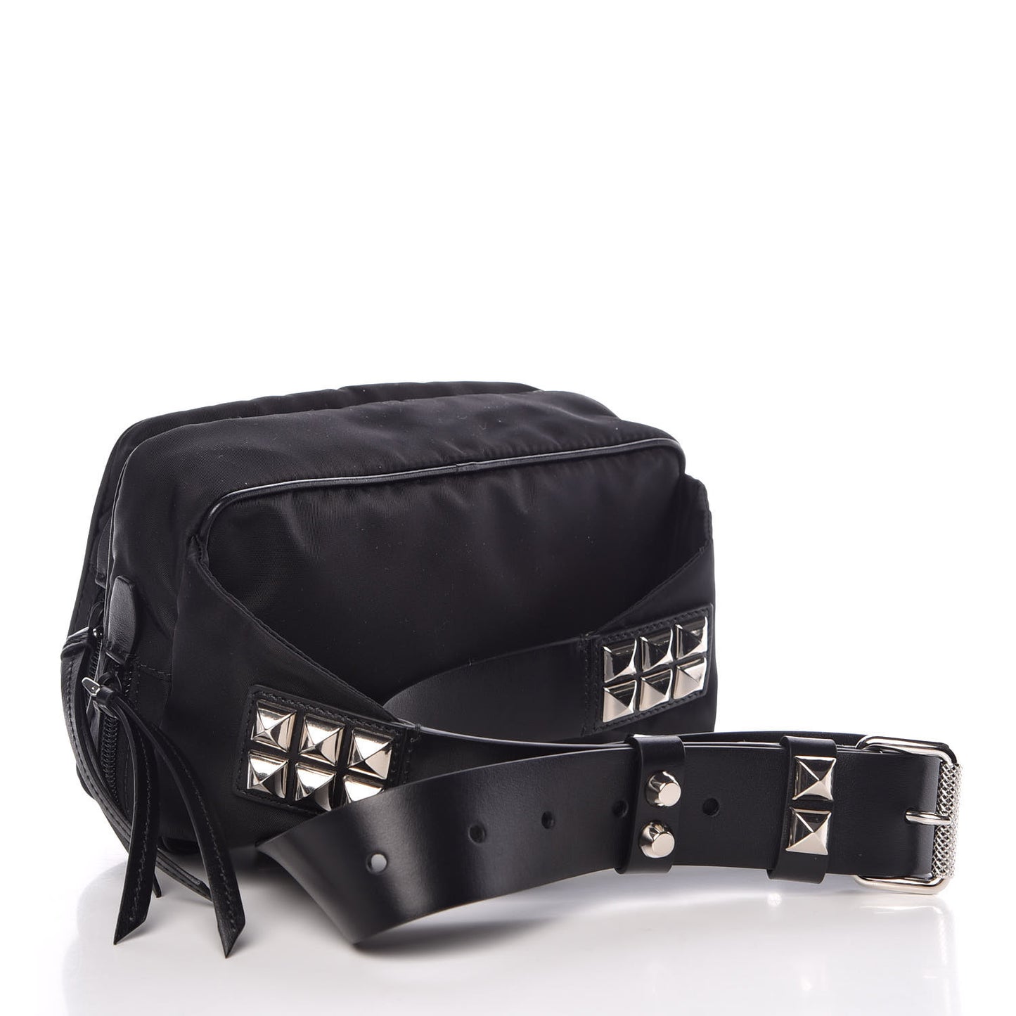 Tessuto Nylon Calfskin Studded Belt Bag Black