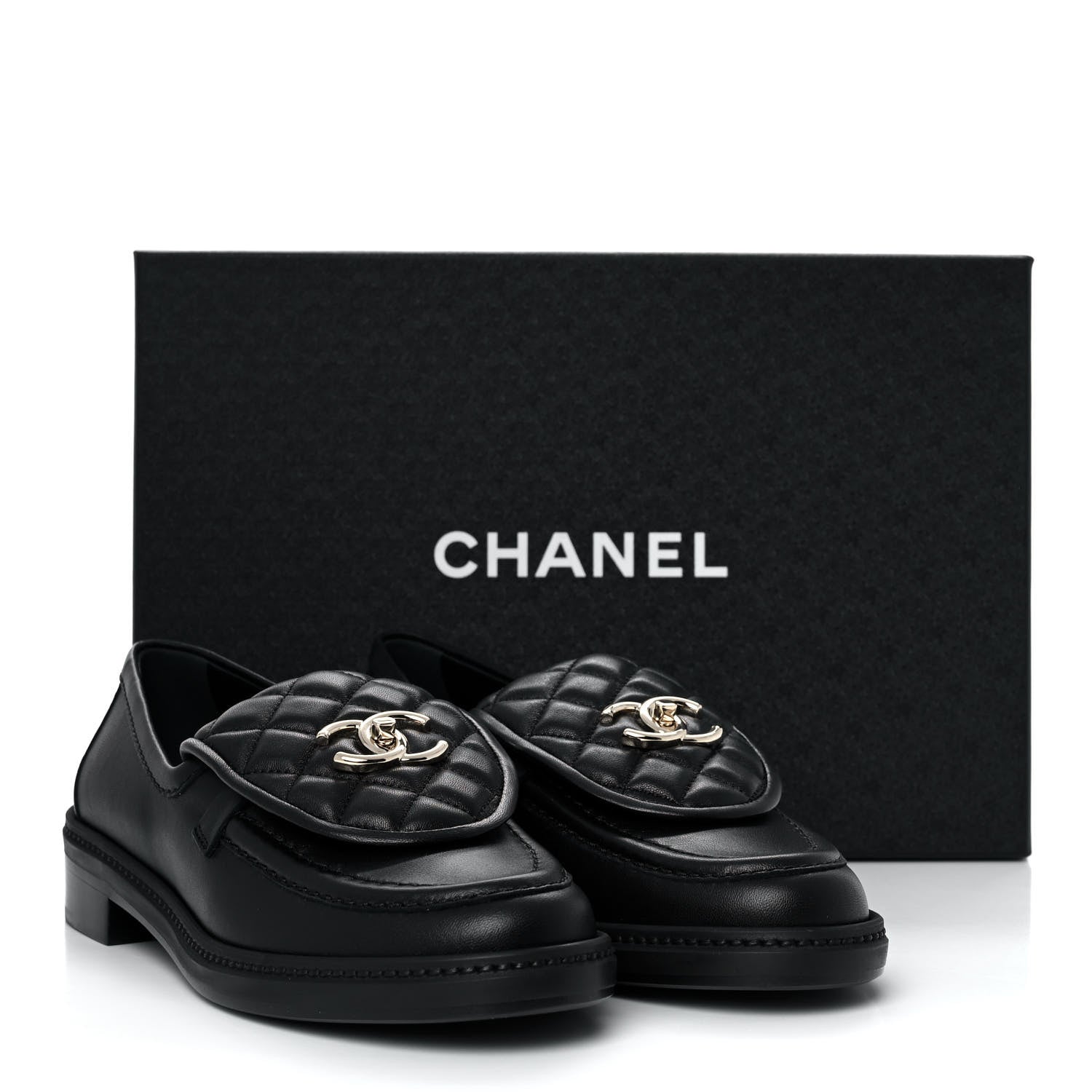 Chanel Lambskin Quilted CC Turnlock Loafers 38 Black 9 of 9