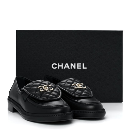 Chanel Lambskin Quilted CC Turnlock Loafers 38 Black 9 of 9