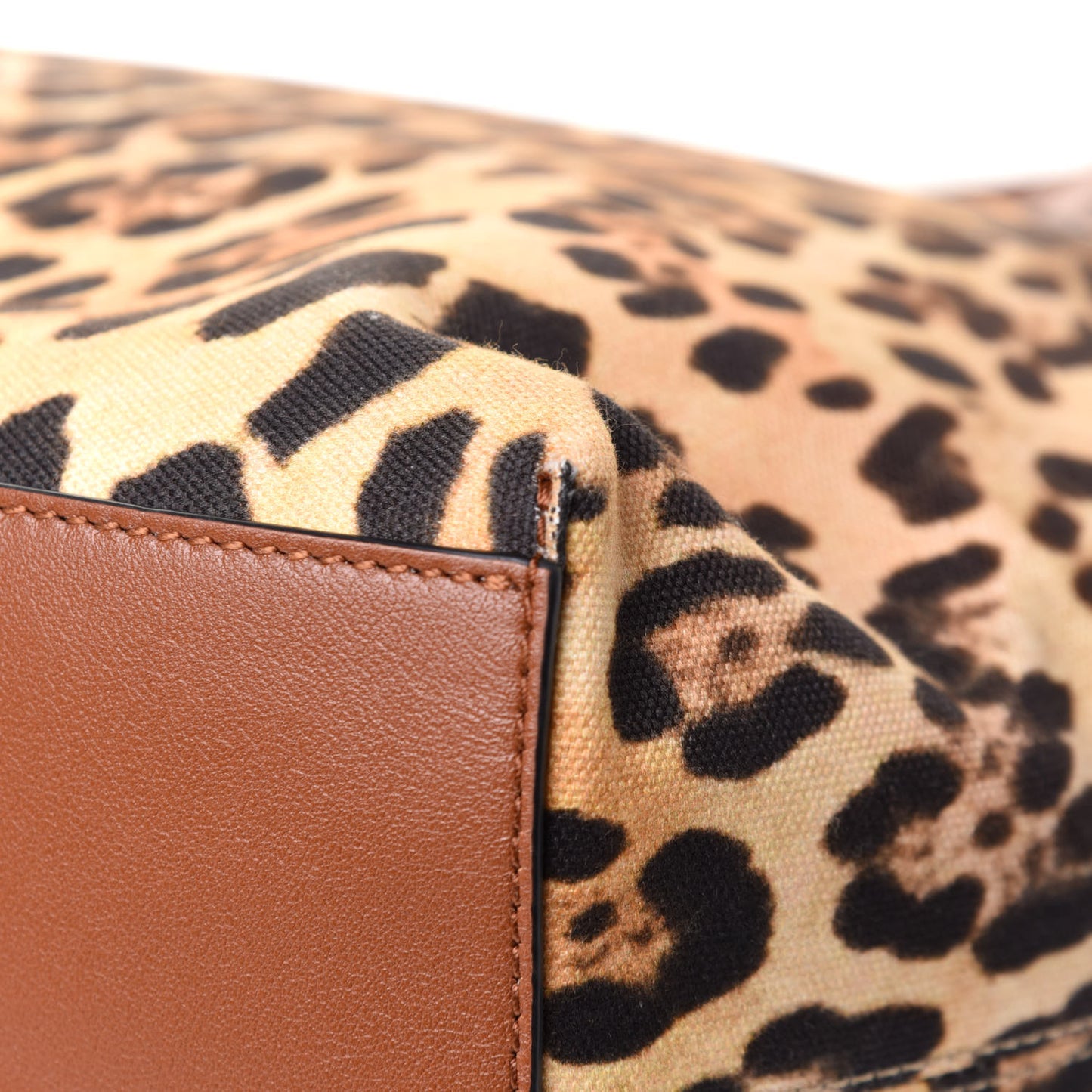 Canvas Nappa Leopard Print Rockstud Tote Brown