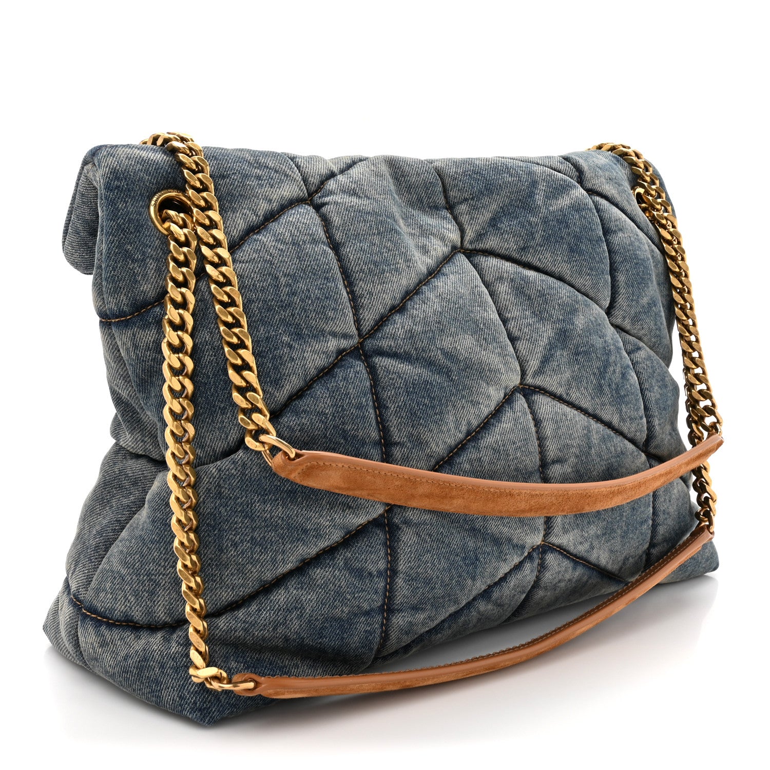 Saint Laurent Denim Quilted Medium Loulou Puffer Monogram Chain Satchel Blue Cinnamon 3 of 10