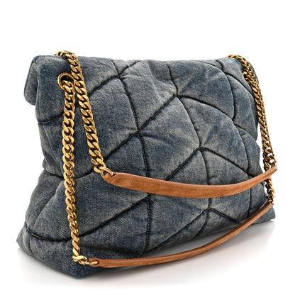 Saint Laurent Denim Quilted Medium Loulou Puffer Monogram Chain Satchel Blue Cinnamon 3 of 10