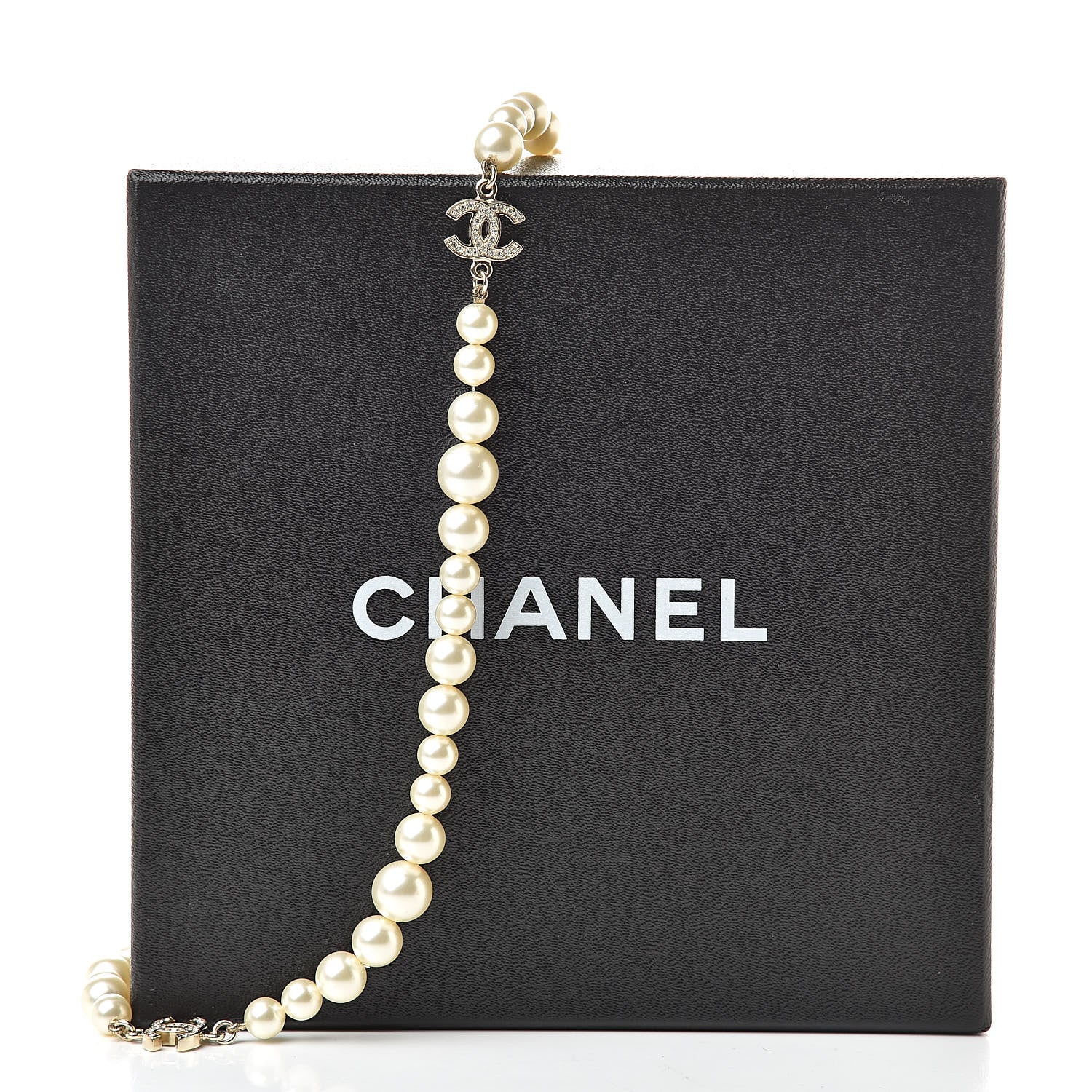 Chanel Pearl Crystal Long CC Necklace Gold 5 of 5