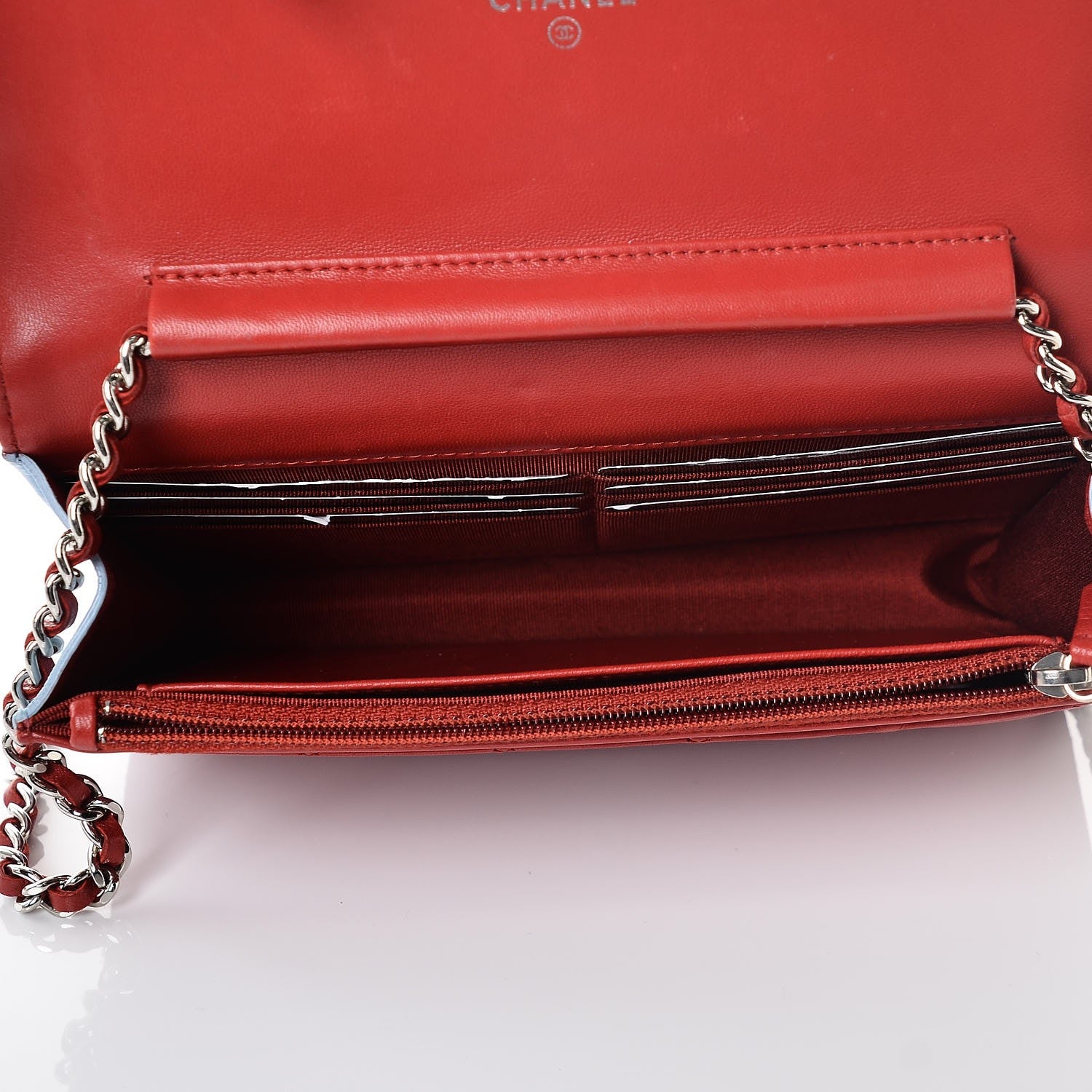 Chanel Lambskin Quilted Tri-Color Wallet On Chain WOC Red 5 of 10