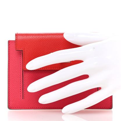 Hermes Epsom Tri-Color Kelly Pocket Compact Wallet Rouge Coeur Rose Extreme Bleu Zanzibar 2 of 9