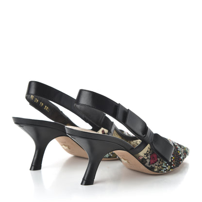 Christian Dior Embroidered Calfskin Beaded Sweet D Sling-Back Pumps 38.5 Black Turquoise 4 of 10