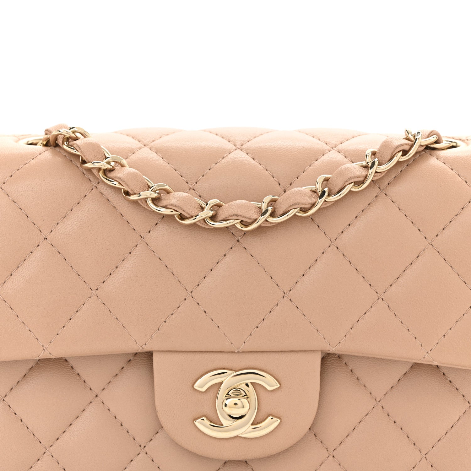 Chanel Lambskin Quilted Mini Rectangular Flap Beige 8 of 12