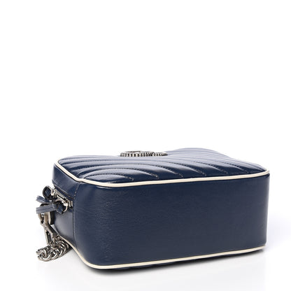 Gucci Vintage Effect Calfskin Matelasse Diagonal Small Torchon GG Marmont Bamboo Top Handle Shoulder Bag Blue Agata Mystic White 3 of 11